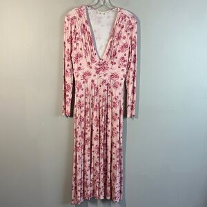 Love Shack Fancy Pink With Red Floral Maxi Dress Size S